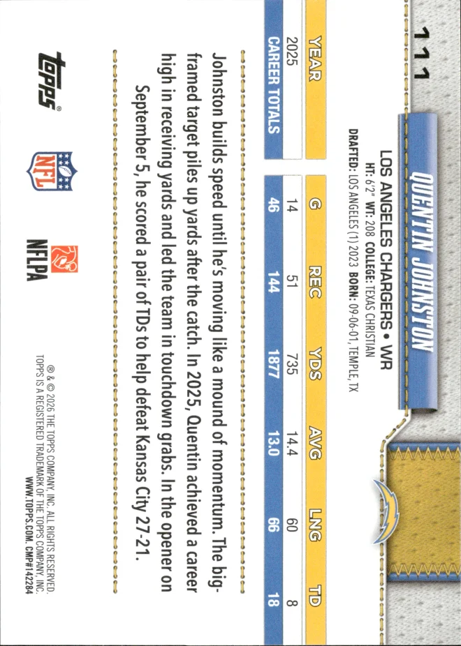 Quentin Johnston card back