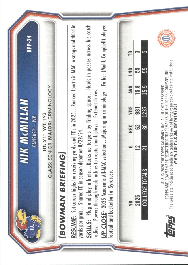 Nik McMillan card back