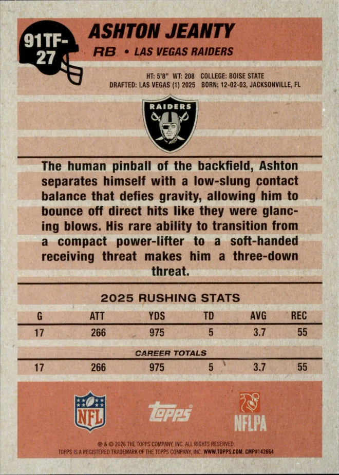 Ashton Jeanty card back