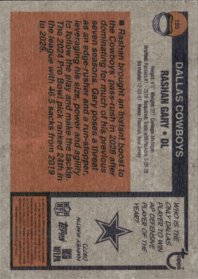 Rashan Gary card back