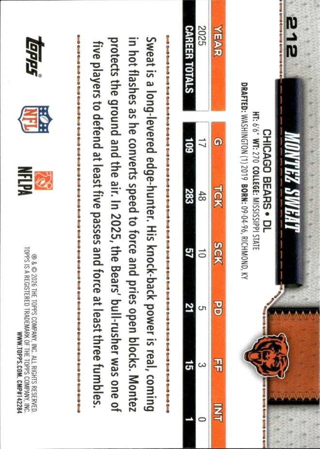 Montez Sweat card back
