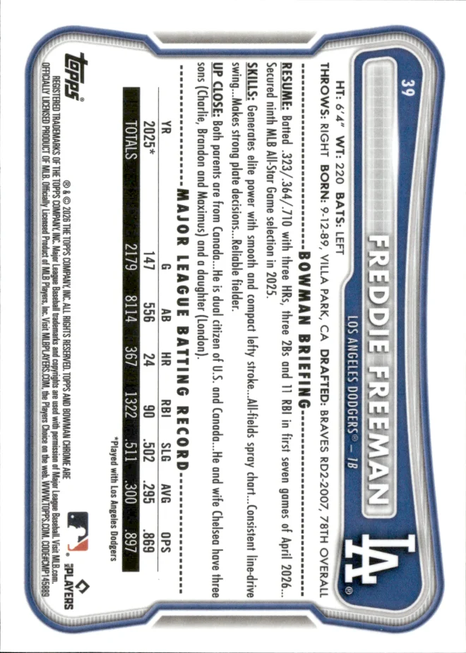 Freddie Freeman card back