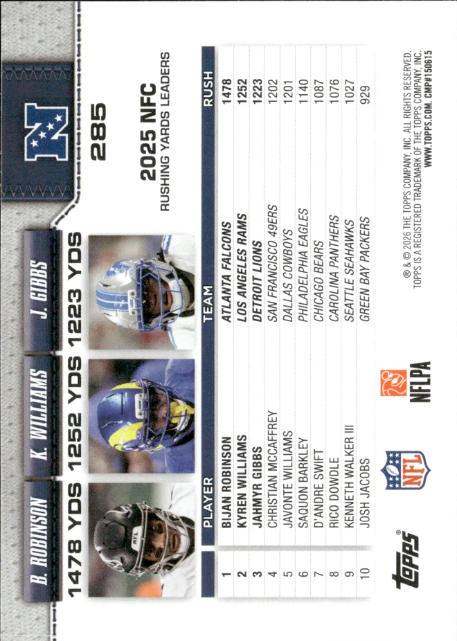 Bijan Robinson / Kyren Williams / Jahmyr Gibbs card back