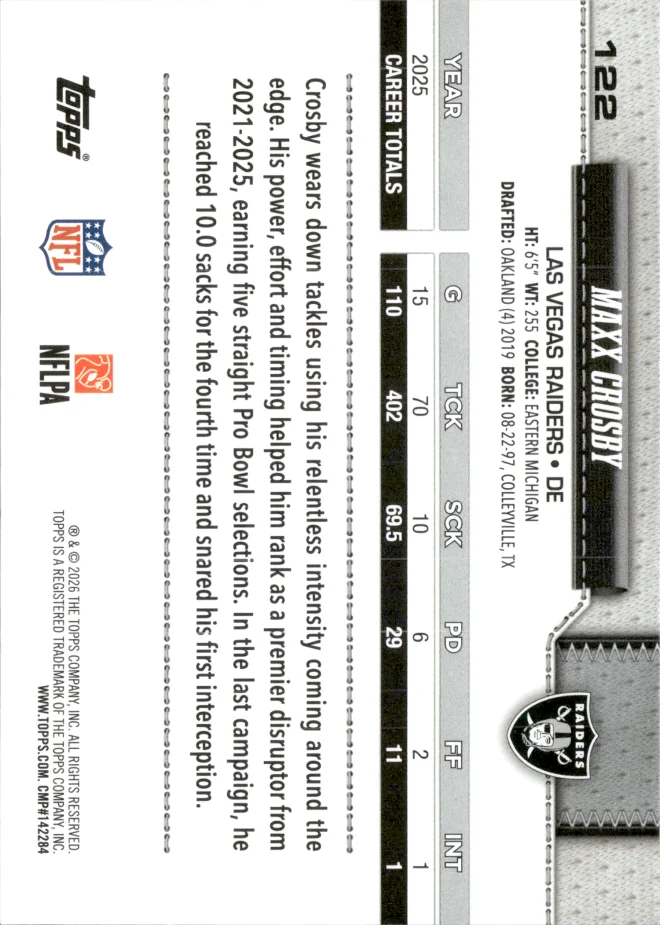 Maxx Crosby card back