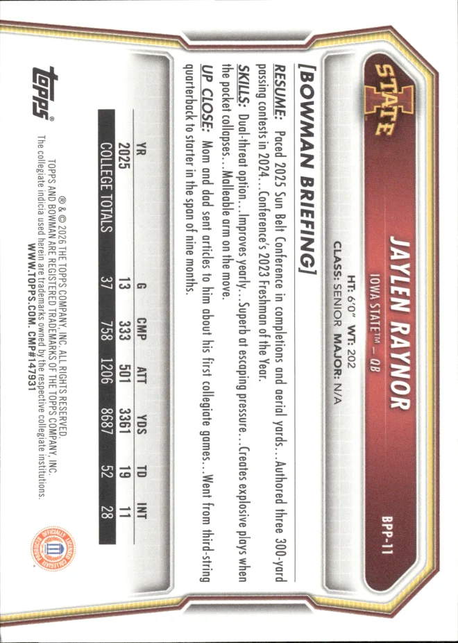 Jaylen Raynor card back