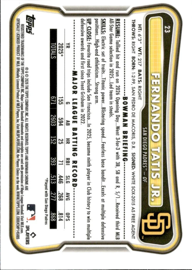 Fernando Tatis Jr. card back