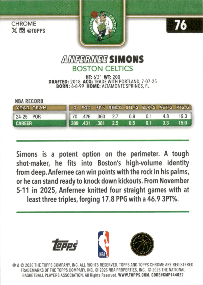 Anfernee Simons card back