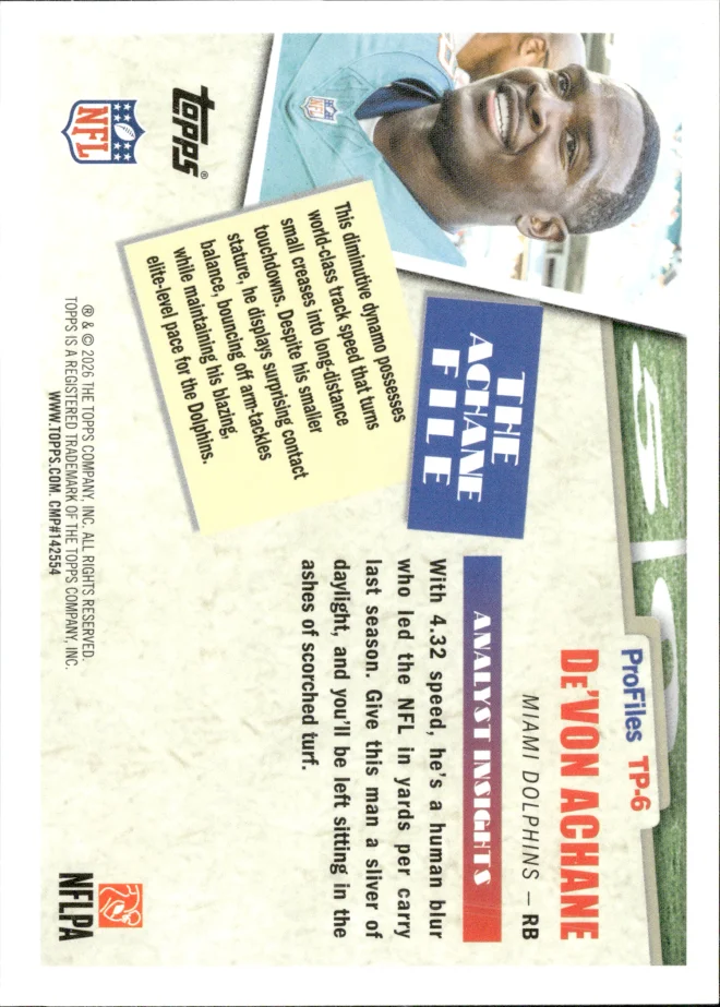 De'Von Achane card back