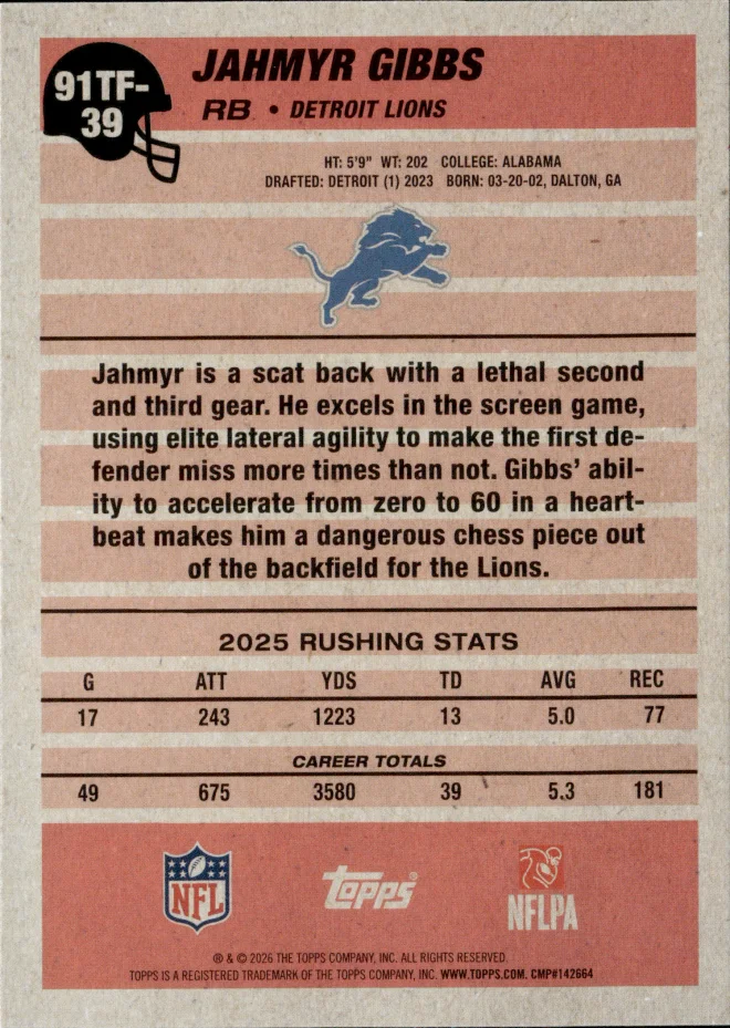 Jahmyr Gibbs card back