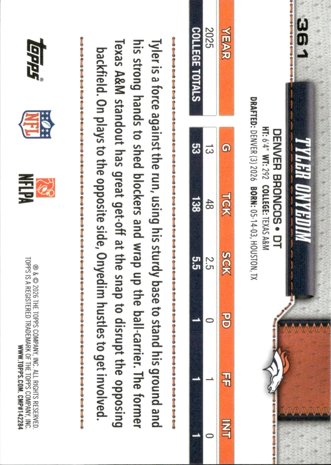 Tyler Onyedim card back