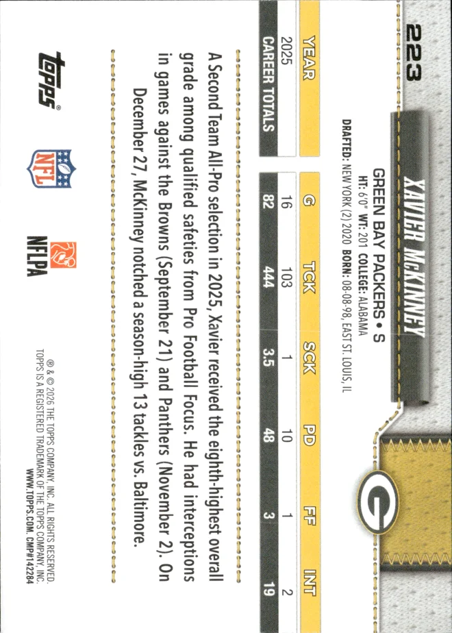 Xavier McKinney card back