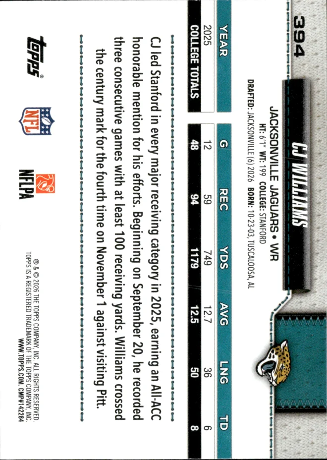 CJ Williams card back