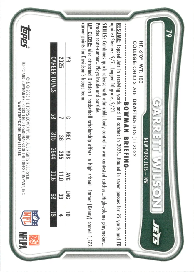 Garrett Wilson card back