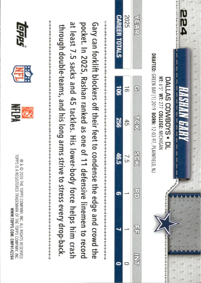 Rashan Gary card back