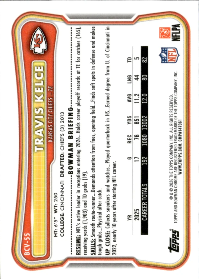 Travis Kelce card back