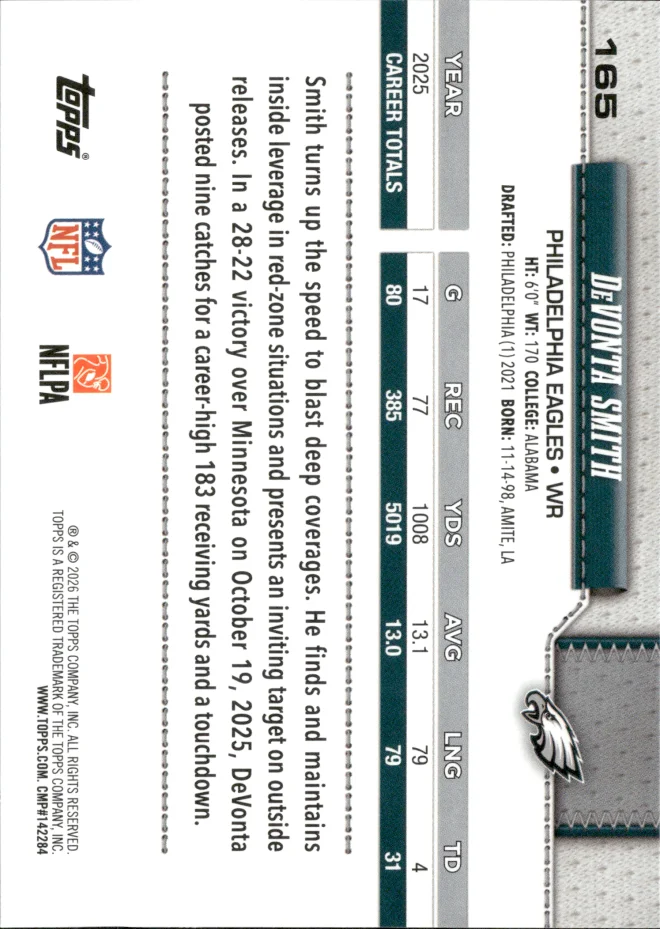 DeVonta Smith card back