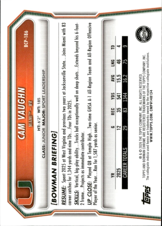 Cam Vaughn card back