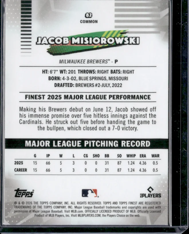 Jacob Misiorowski card back