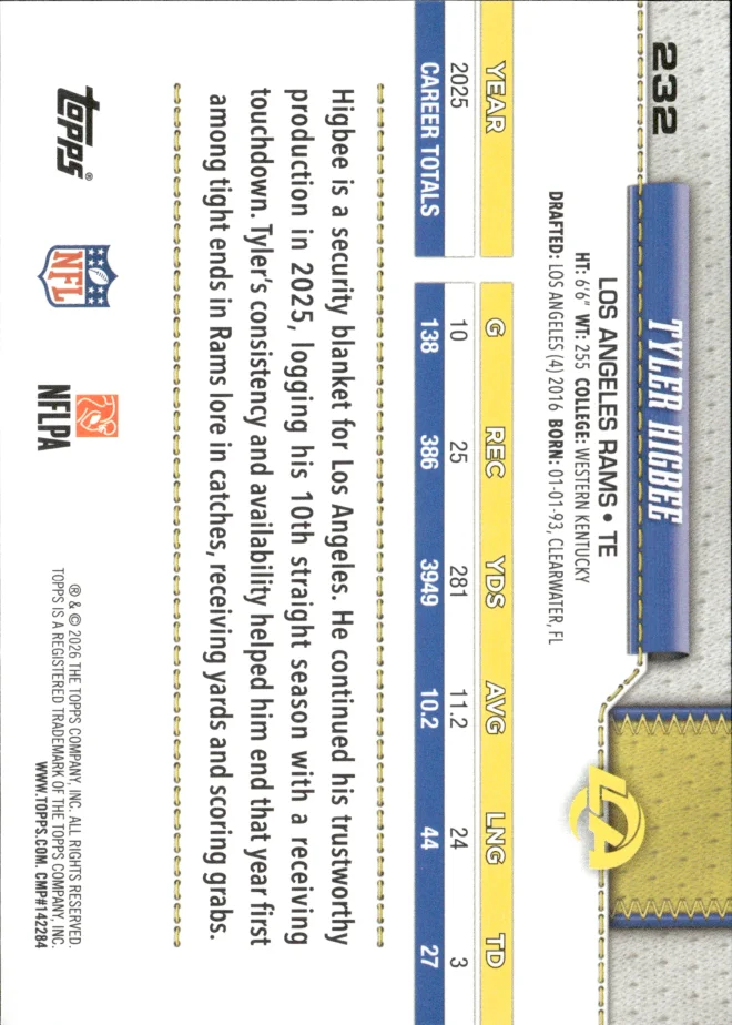 Tyler Higbee card back