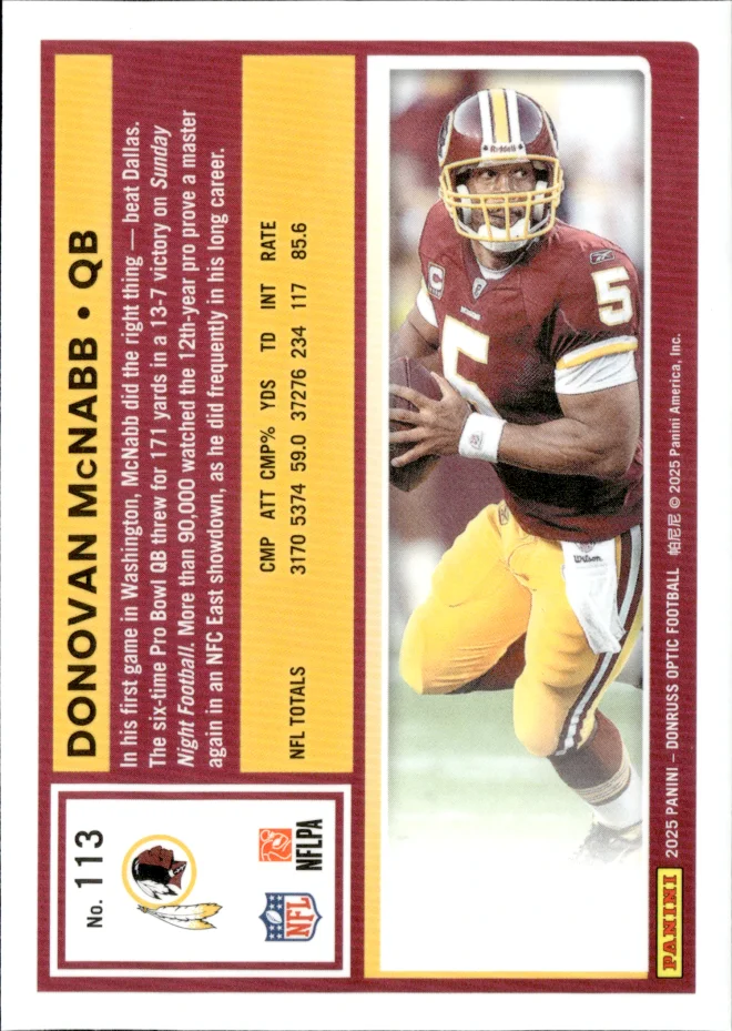 Donovan McNabb card back