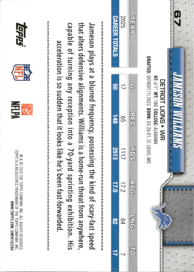 Jameson Williams card back