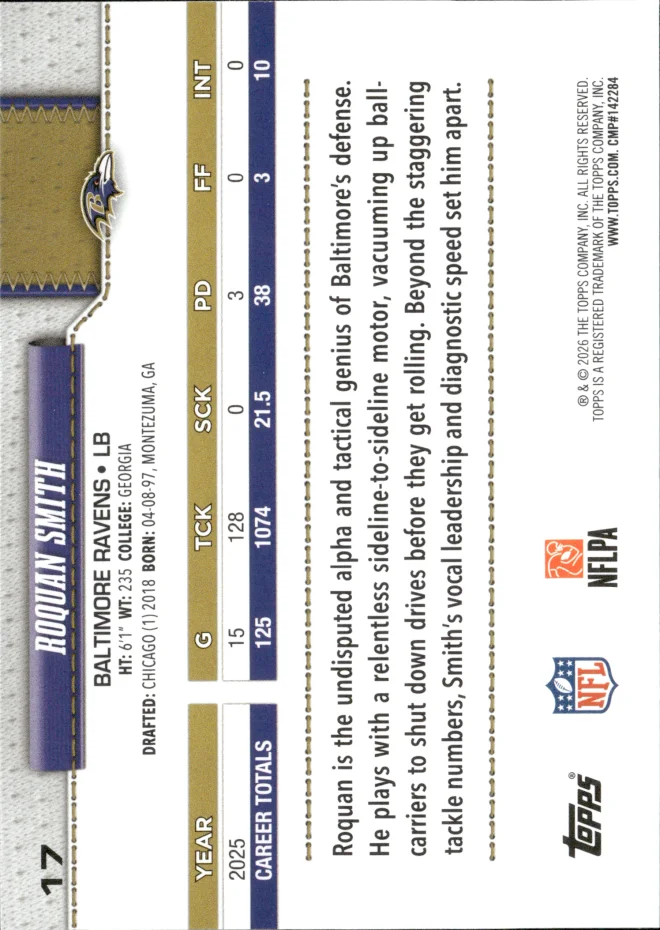 Roquan Smith card back