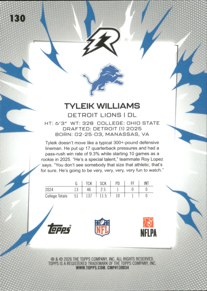 Tyleik Williams card back