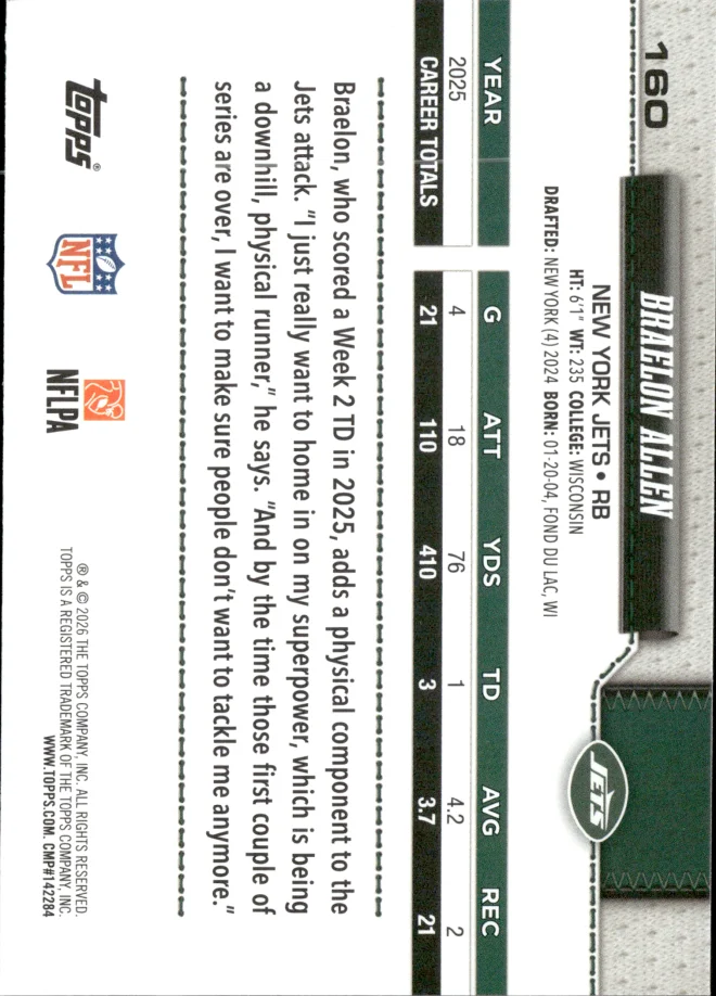 Braelon Allen card back