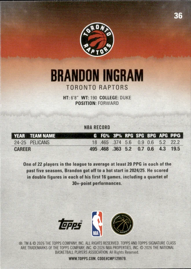 Brandon Ingram card back