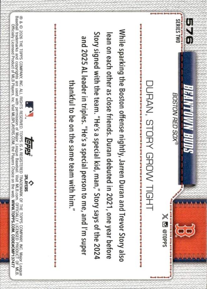 Jarren Duran / Trevor Story card back