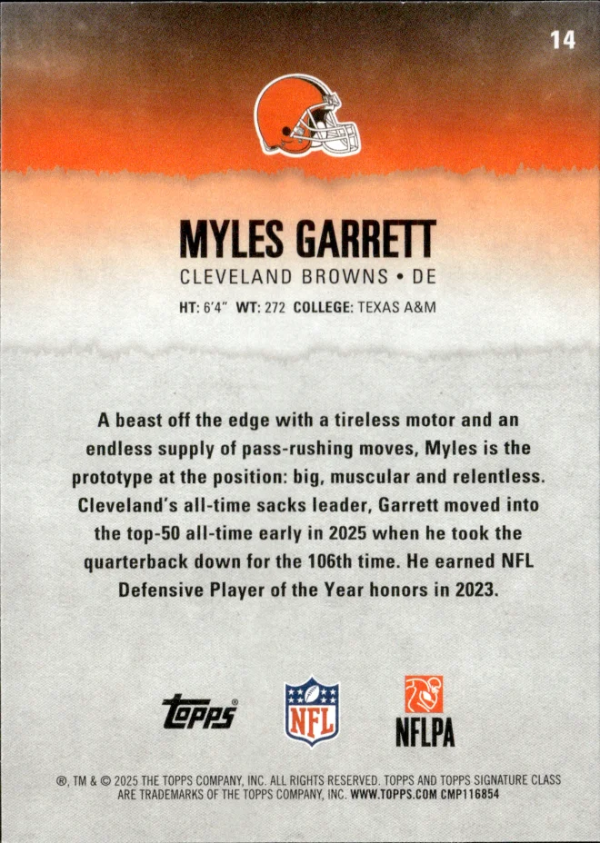 Myles Garrett card back