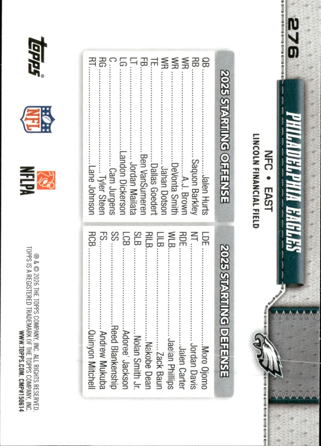 Philadelphia Eagles card back