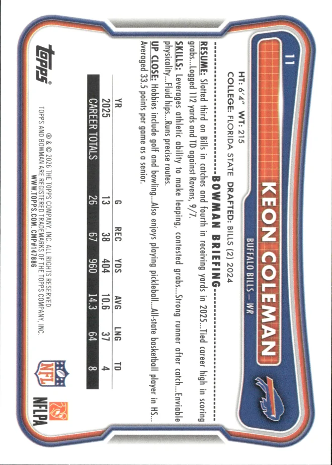 Keon Coleman card back
