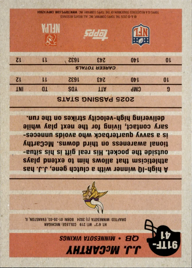 J.J. McCarthy card back