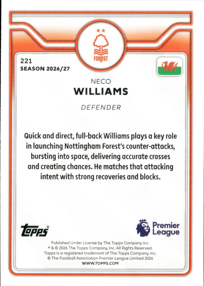 Neco Williams card back