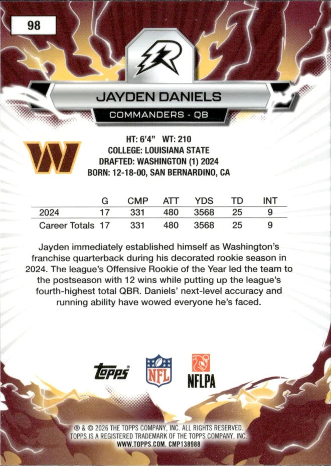 Jayden Daniels card back
