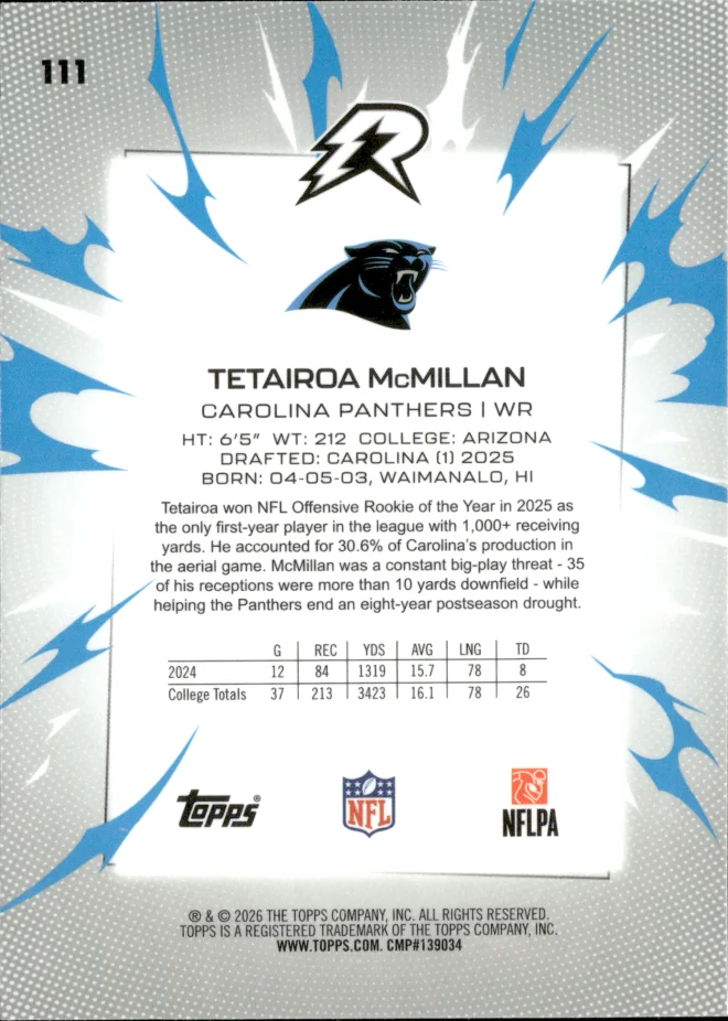 Tetairoa McMillan card back