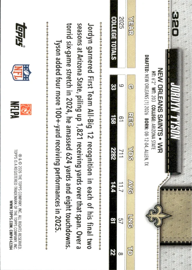 Jordyn Tyson card back