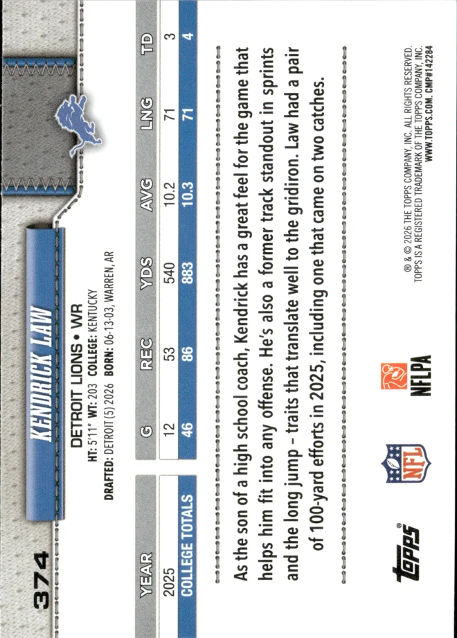Kendrick Law card back