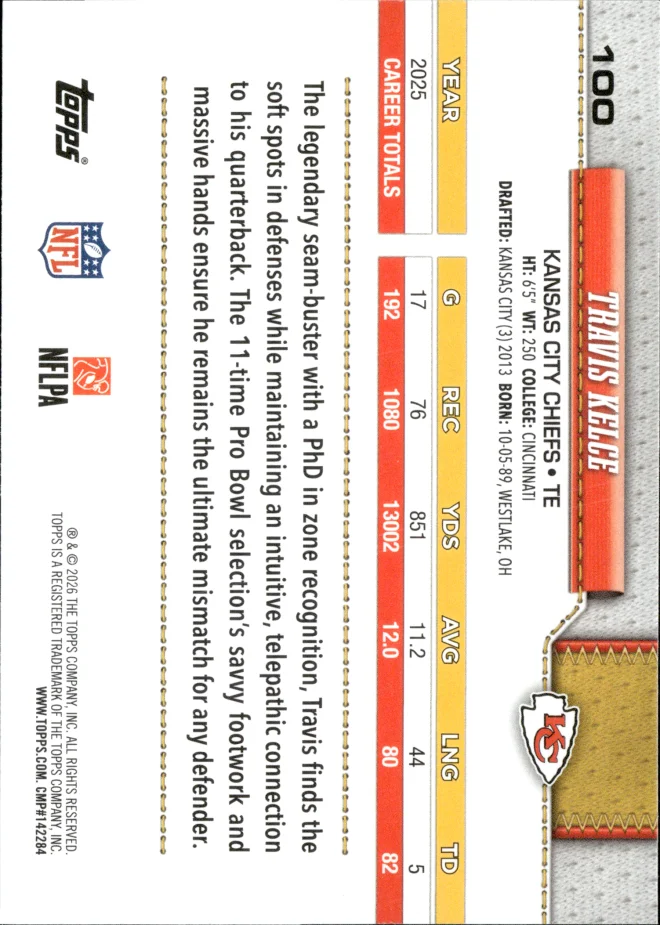 Travis Kelce card back