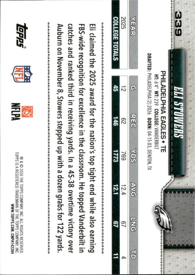 Eli Stowers card back
