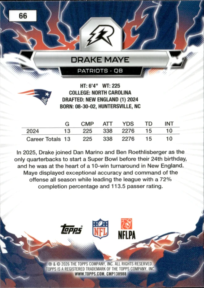 Drake Maye card back