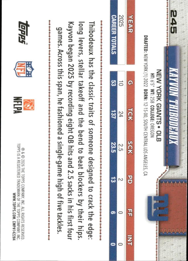 Kayvon Thibodeaux card back