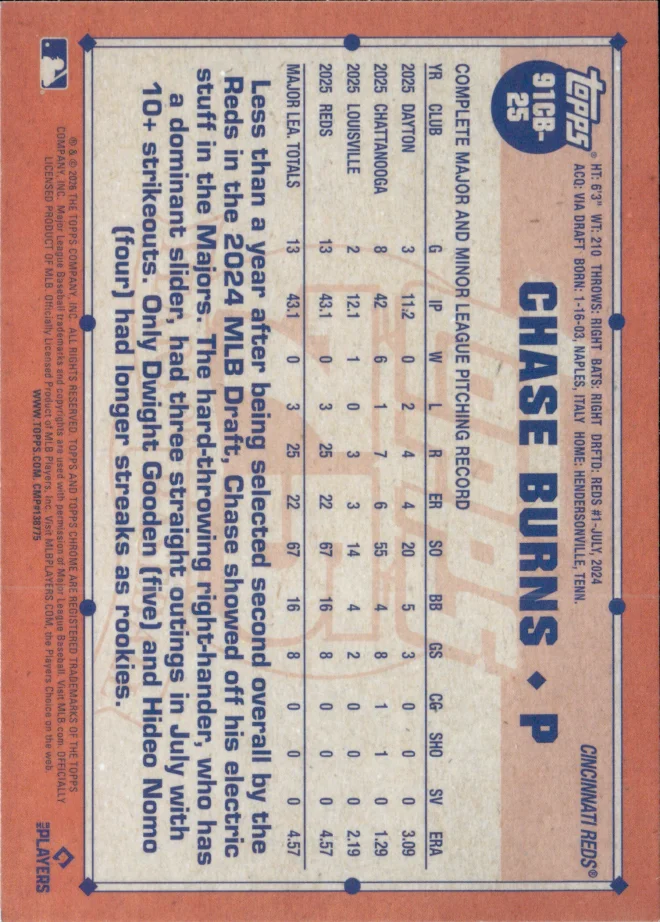 Chase Burns card back