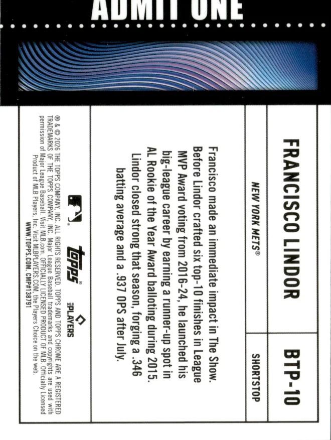 Francisco Lindor card back