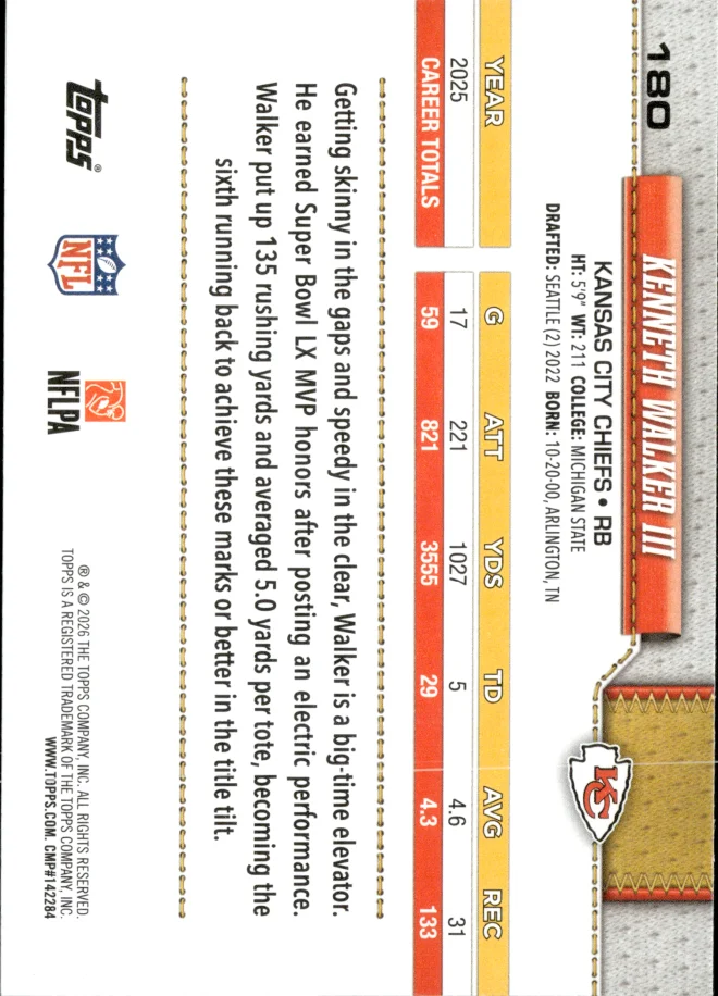 Kenneth Walker III card back