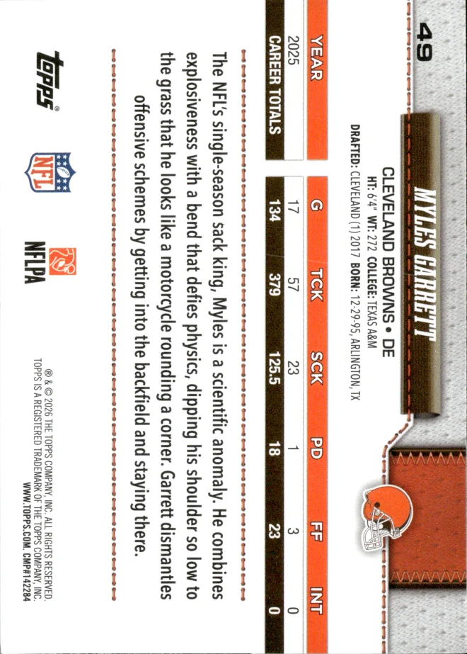 Myles Garrett card back
