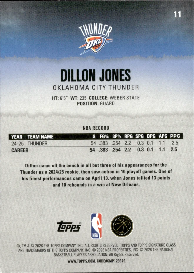 Dillon Jones card back