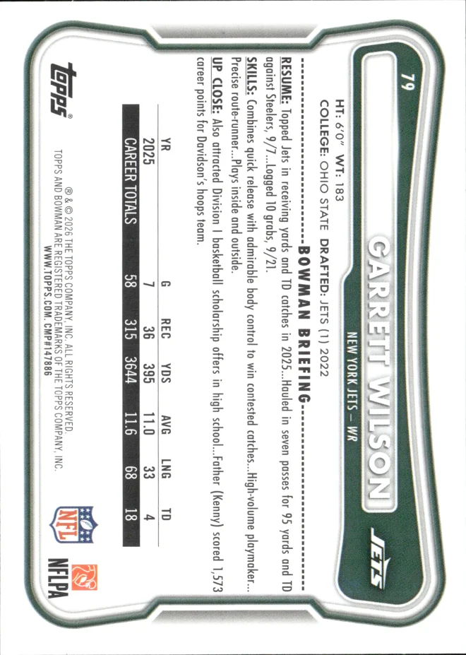 Garrett Wilson card back