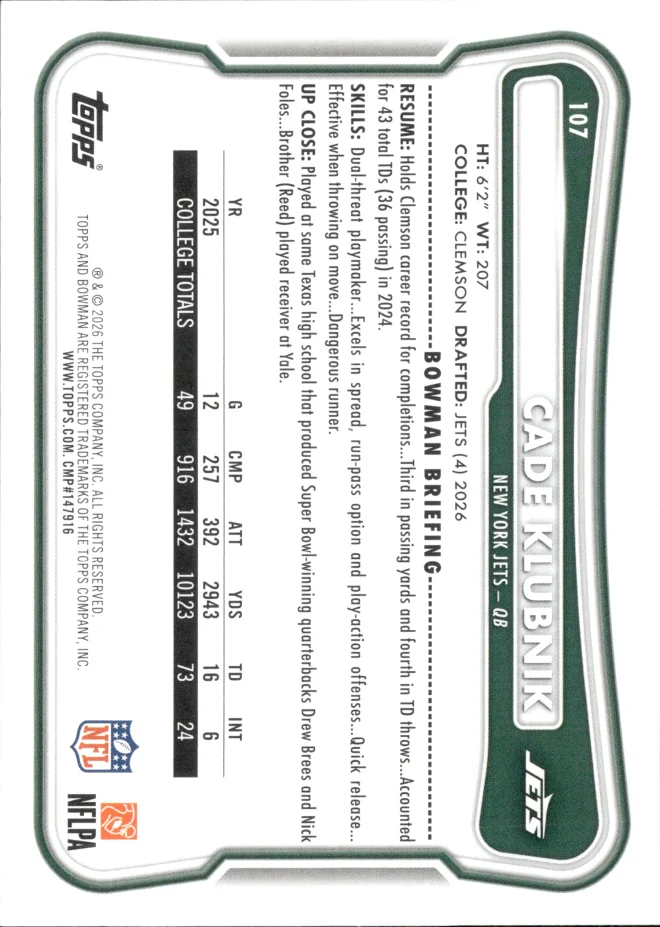 Cade Klubnik card back